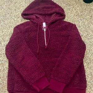 Burgundy fleece quarter zip with front pocket